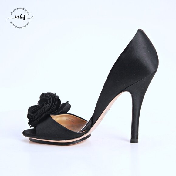 Badgley Mischka Satin Rosette Open Toe Stiletto Heels Black Women 7.5 - Picture 7 of 14